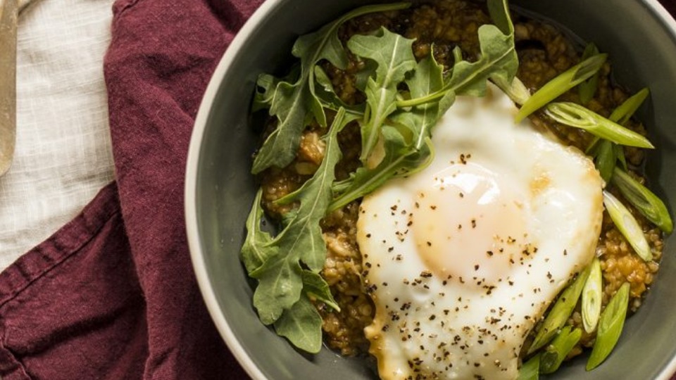 Savory Steel Cut Oats with Baked Eggs (Instance 1) — Instance — Interactive video experience
