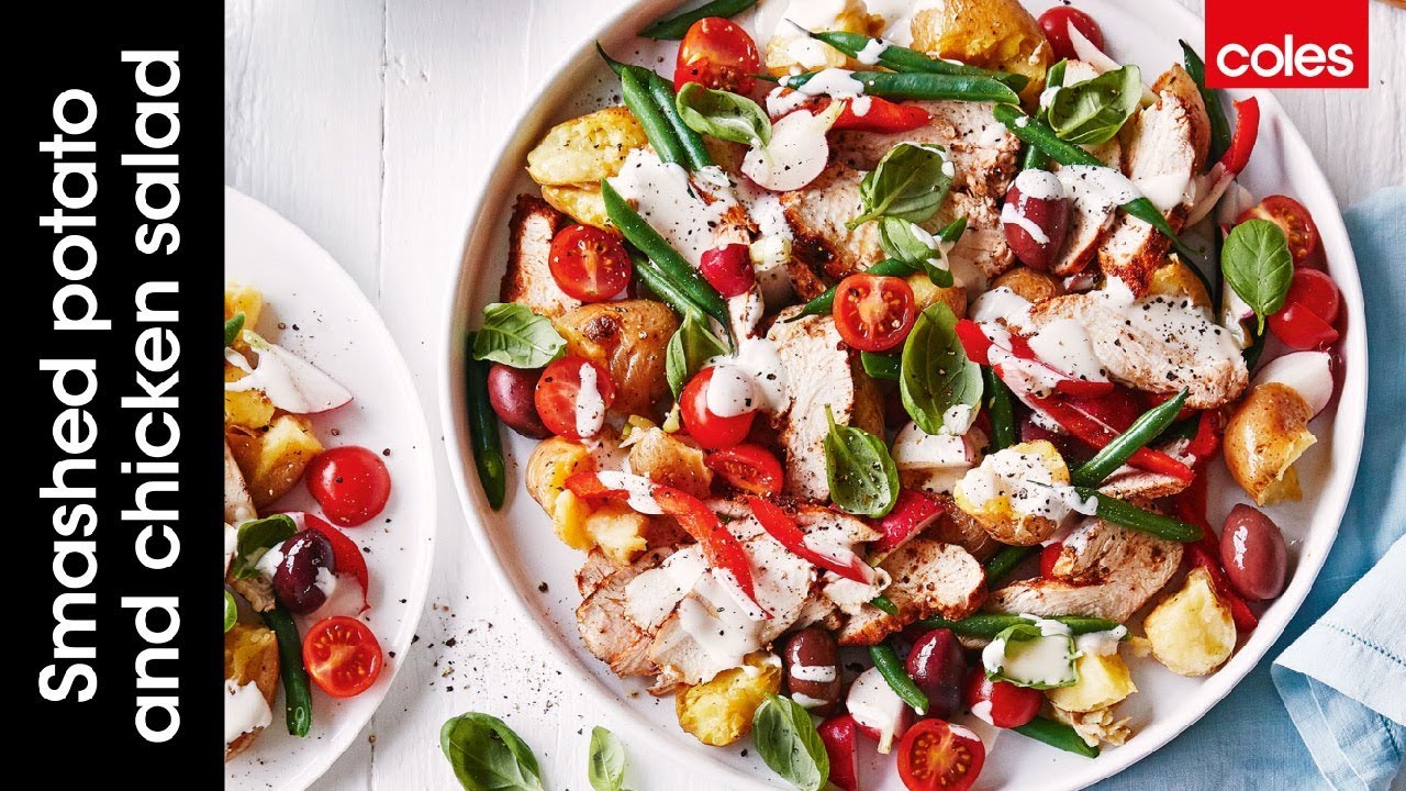 How to make the easiest smashed potato, olive & BBQ chicken salad (Instance 1) — Instance — Interactive video experience