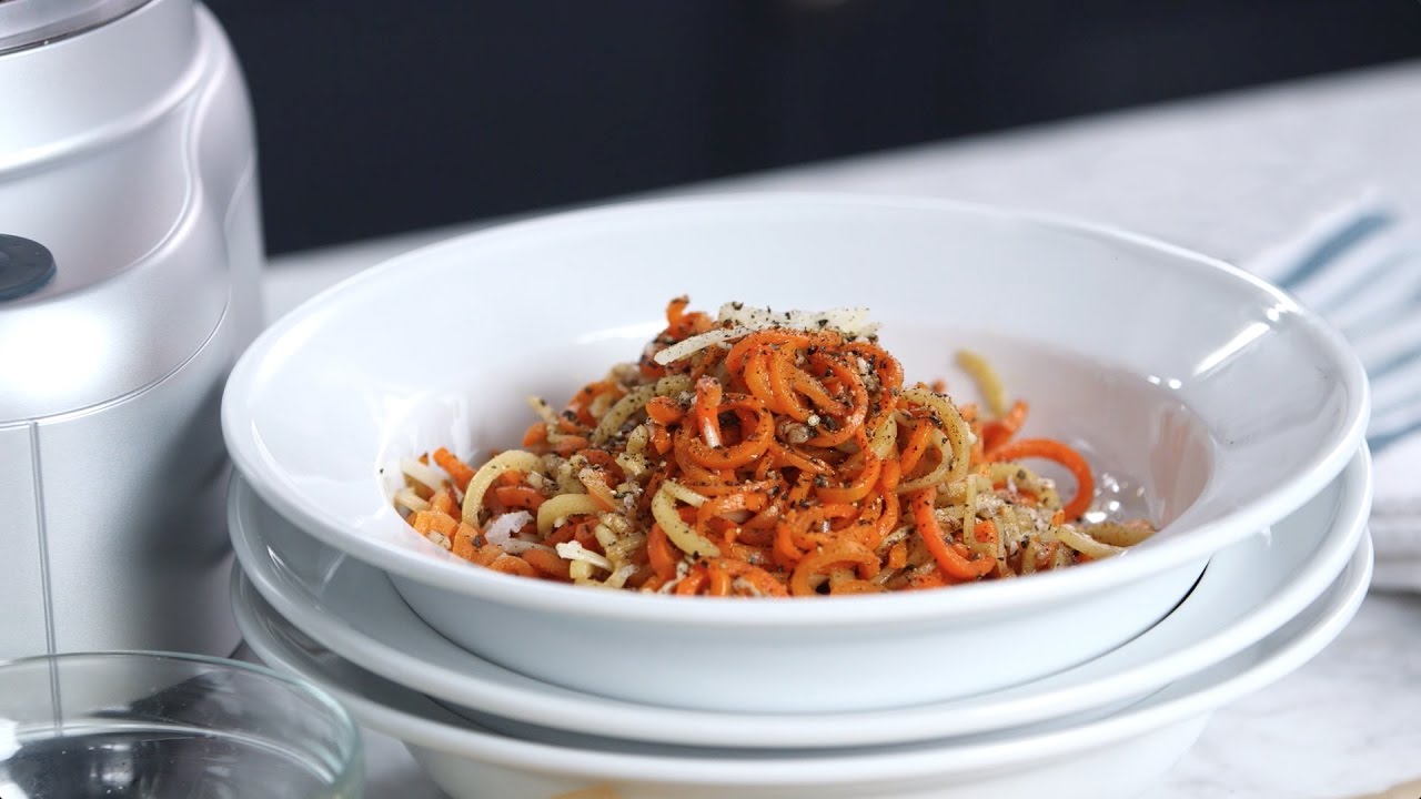 Cheesy Carrot & Parsnip "Pasta" in the Cuisinart Elemental Food Processor with Spiralizer (Instance 1) — Instance — Interactive video experience