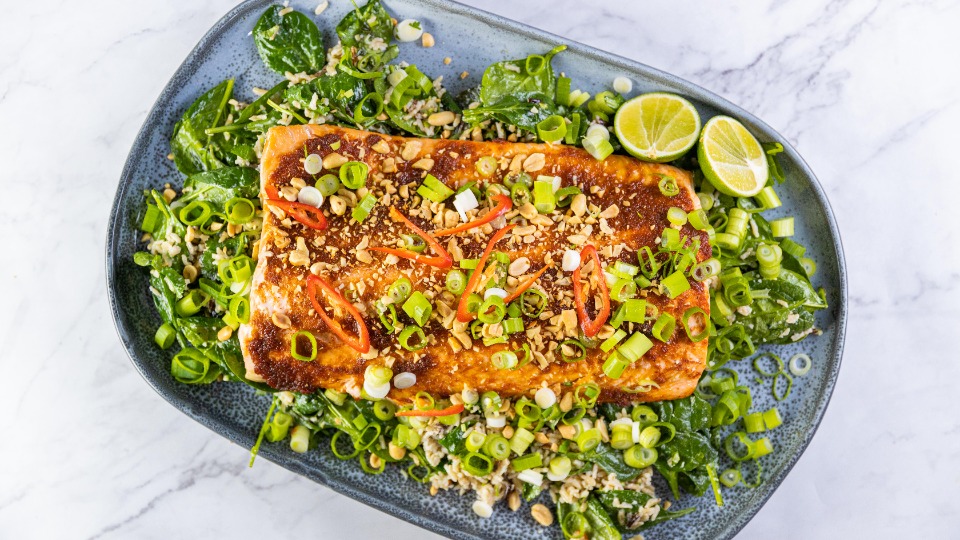 Red Curry Salmon with Wild Rice Salad - product (AYAM) — Instance — Interactive video experience
