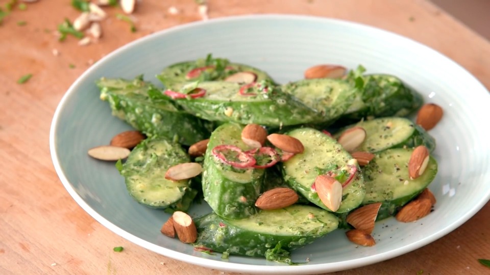 Cucumber Salad with Mint, Aioli and Almonds - product — Instance — Interactive video experience