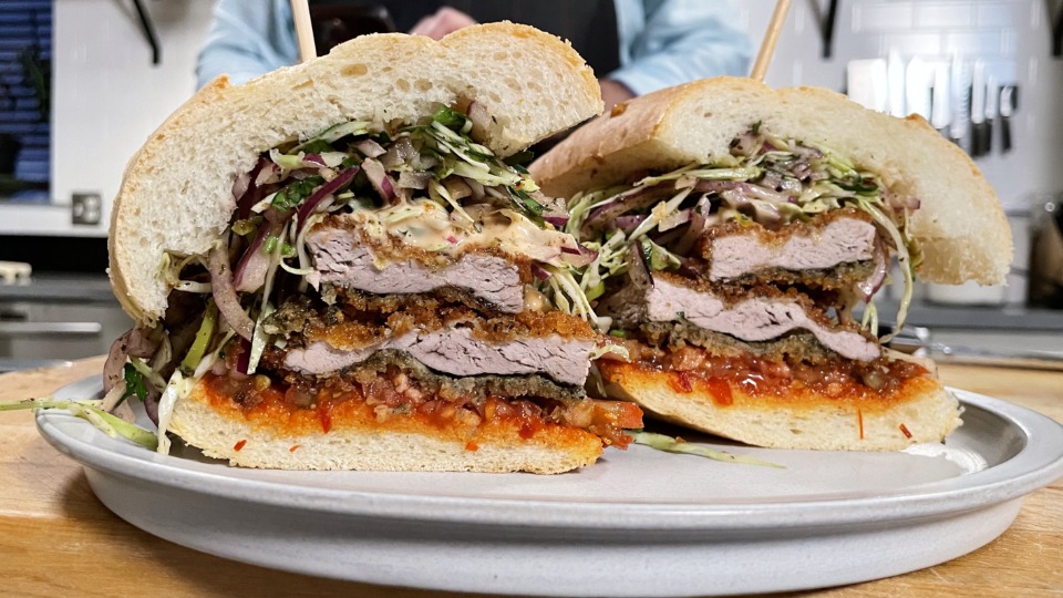 Fried Pork Cutlet Po'Boy - product — Instance — Interactive video experience
