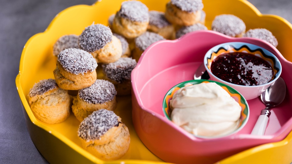 Lamington Scones with Raspberry Jam and Whipped Coconut Cream - Recipe — Interactive video experience