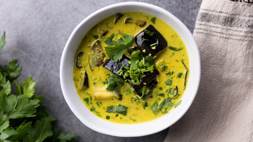 Spiced Eggplant Soup, Coconut & Coriander - Recipe — Interactive video experience