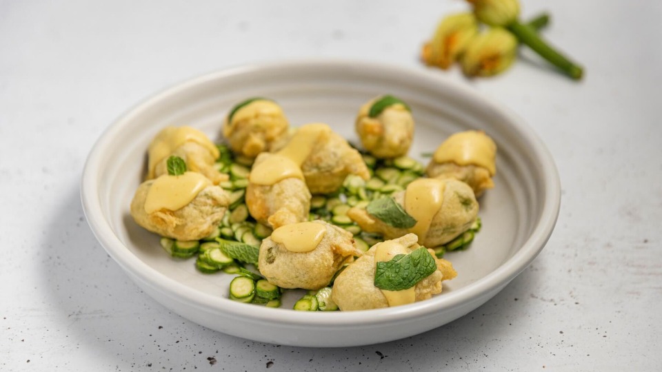 Fried Stuffed Zucchini Flowers with Lemon & Chilli Mayo - Recipe — Instance — Interactive video experience