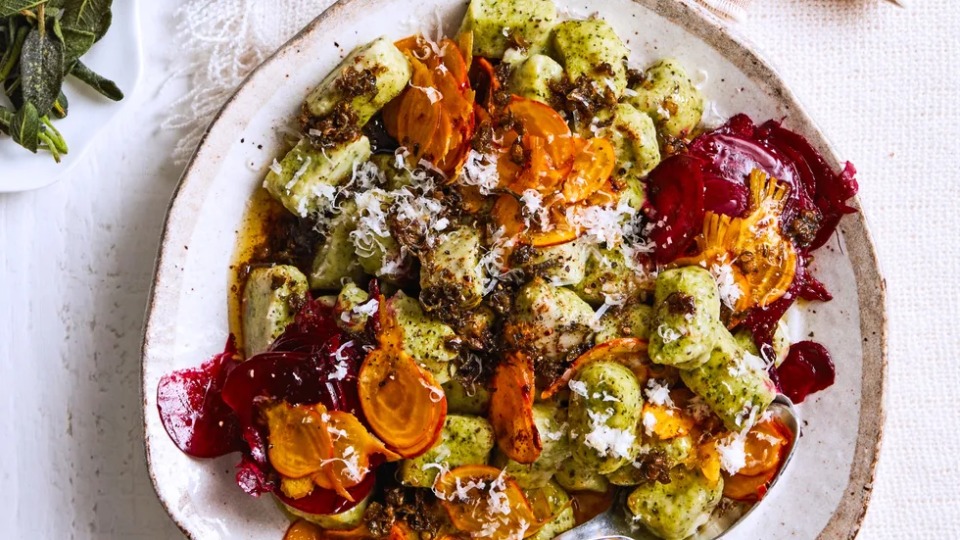 Green Gnocchi, Burnet Butter & Baby Beets - Product — Instance — Interactive video experience