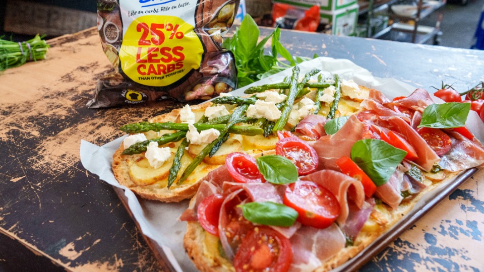 Potato-Topped Focaccia with Mozzarella, Prosciutto, and Fresh Toppings — Interactive video experience